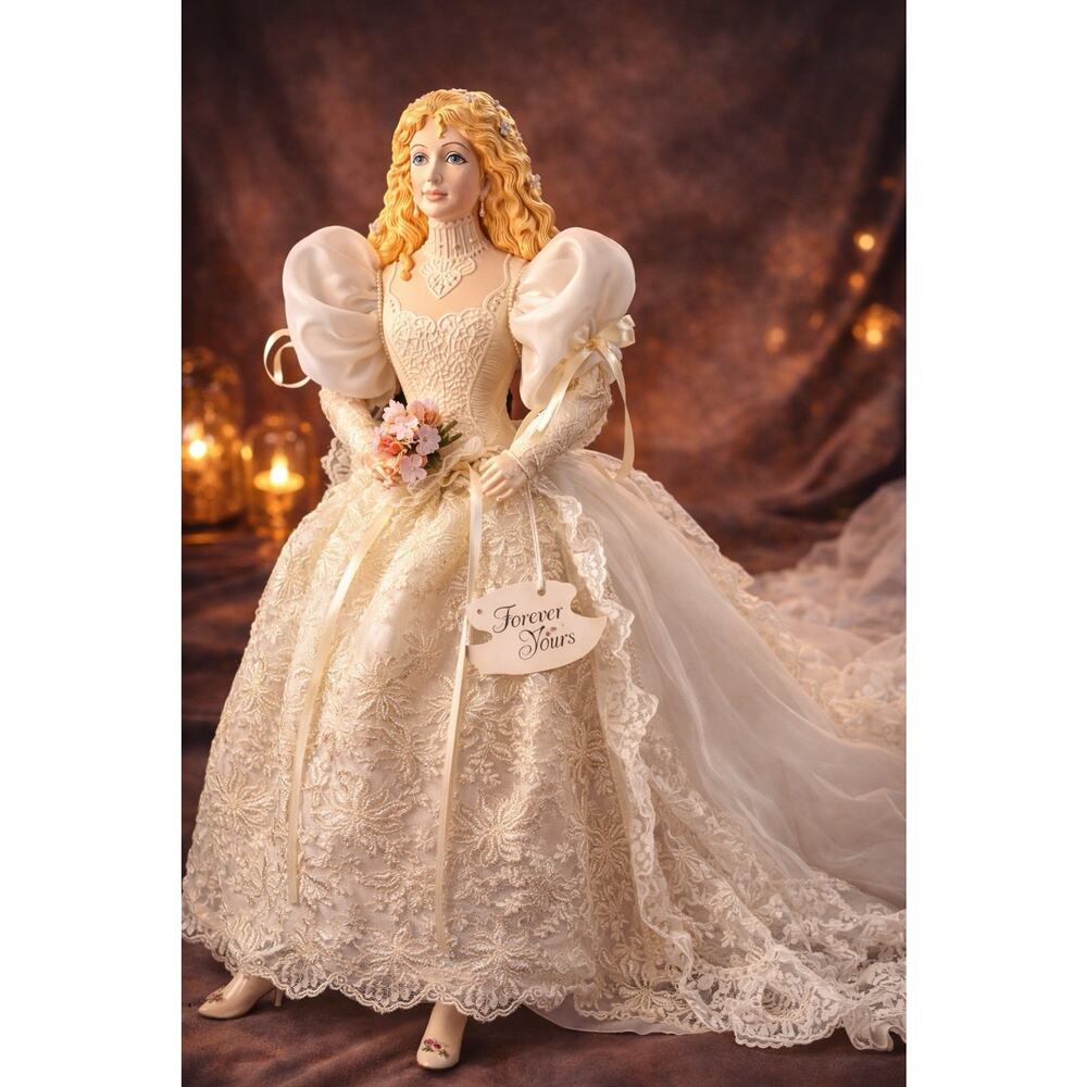 RARE Bride Doll 19” By Ellen Blonder Silvestri Porcelain Wedding Bridal Gown